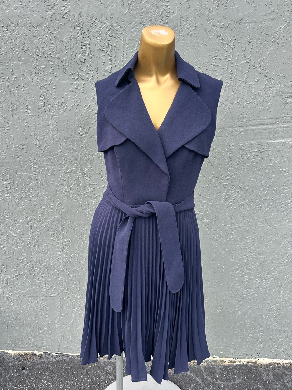 Karen Millen Navy Pleated Sleeveless Wrap Dress Belted UK 8 US 4 EU 36
